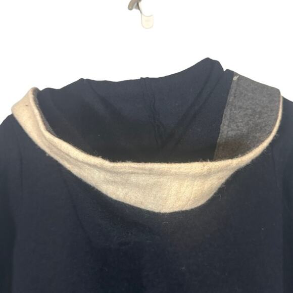 Rosie Neira Anthro Navy Blue & Cream Colorblock Boiled Wool Coat Women Sz XS - Picture 8 of 10